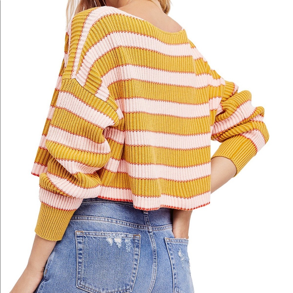 Free people just my stripe yellow cropped sweater - Picture 3 of 7